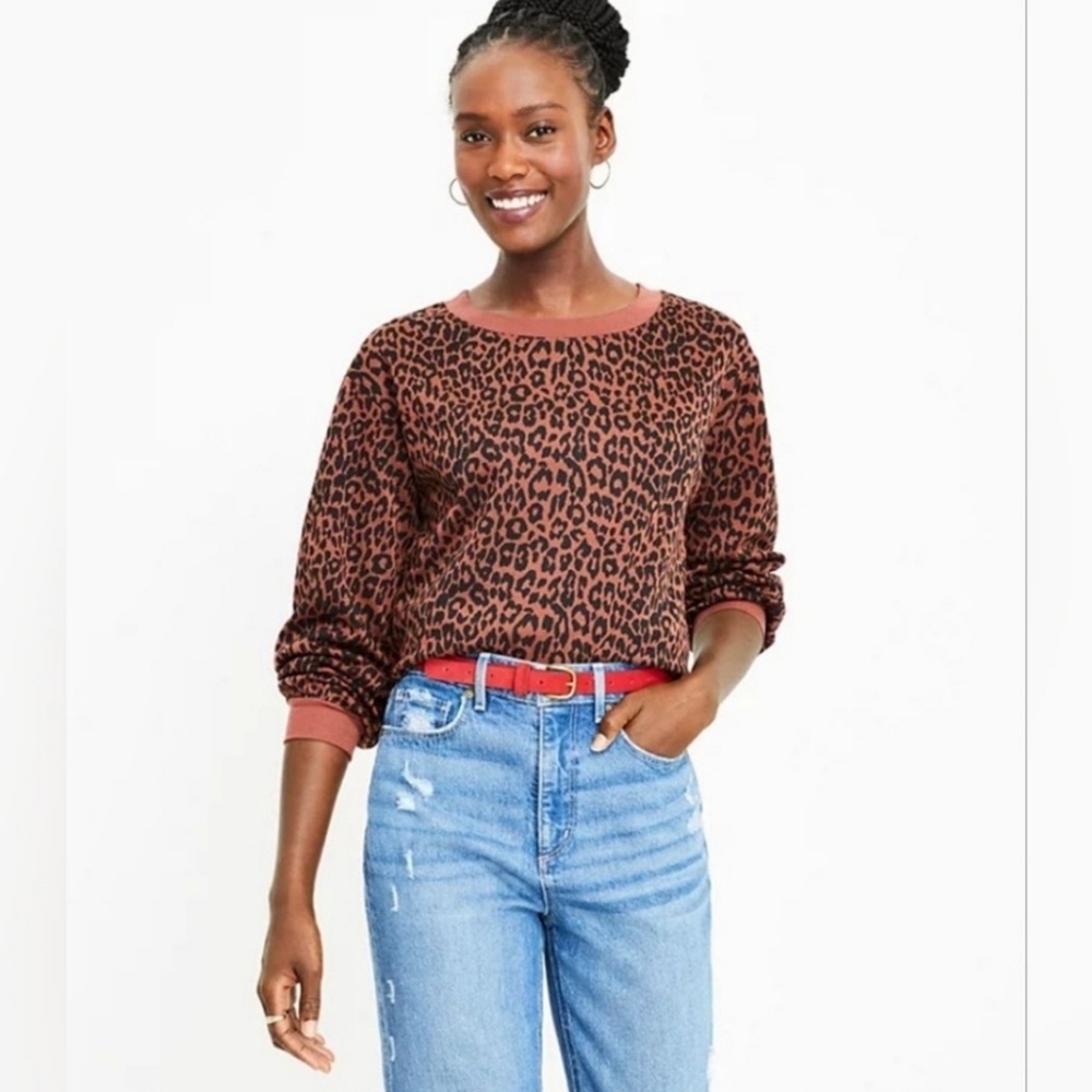 NWT Loft Leopard Print Sweatshirt Cinnamon XL